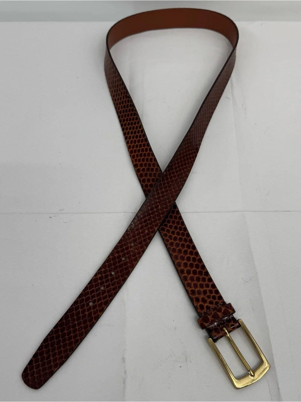Trafalgar Size 42 Amazona Anaconda Belt Snakeskin Dress Brown Made in USA